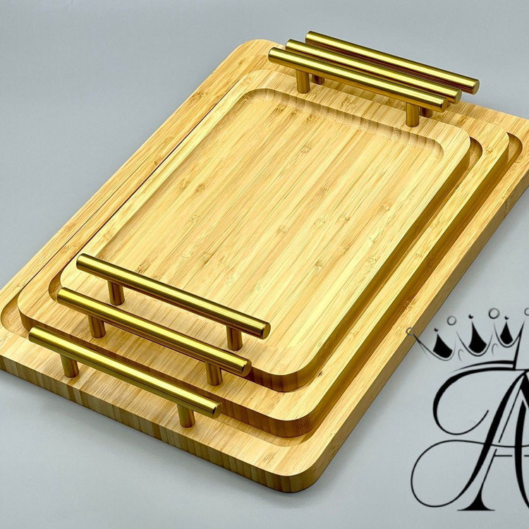 سینی بامبو سه عددی دسته طلایی